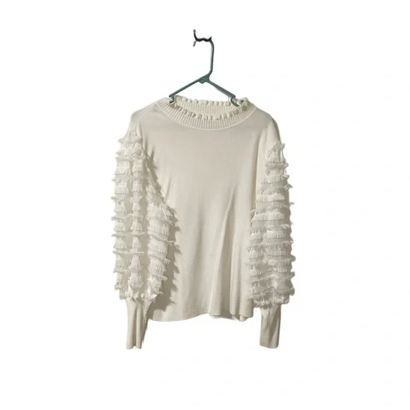Sioni Cream Sweater with Fringe Sleeves - Picture 2 of 6